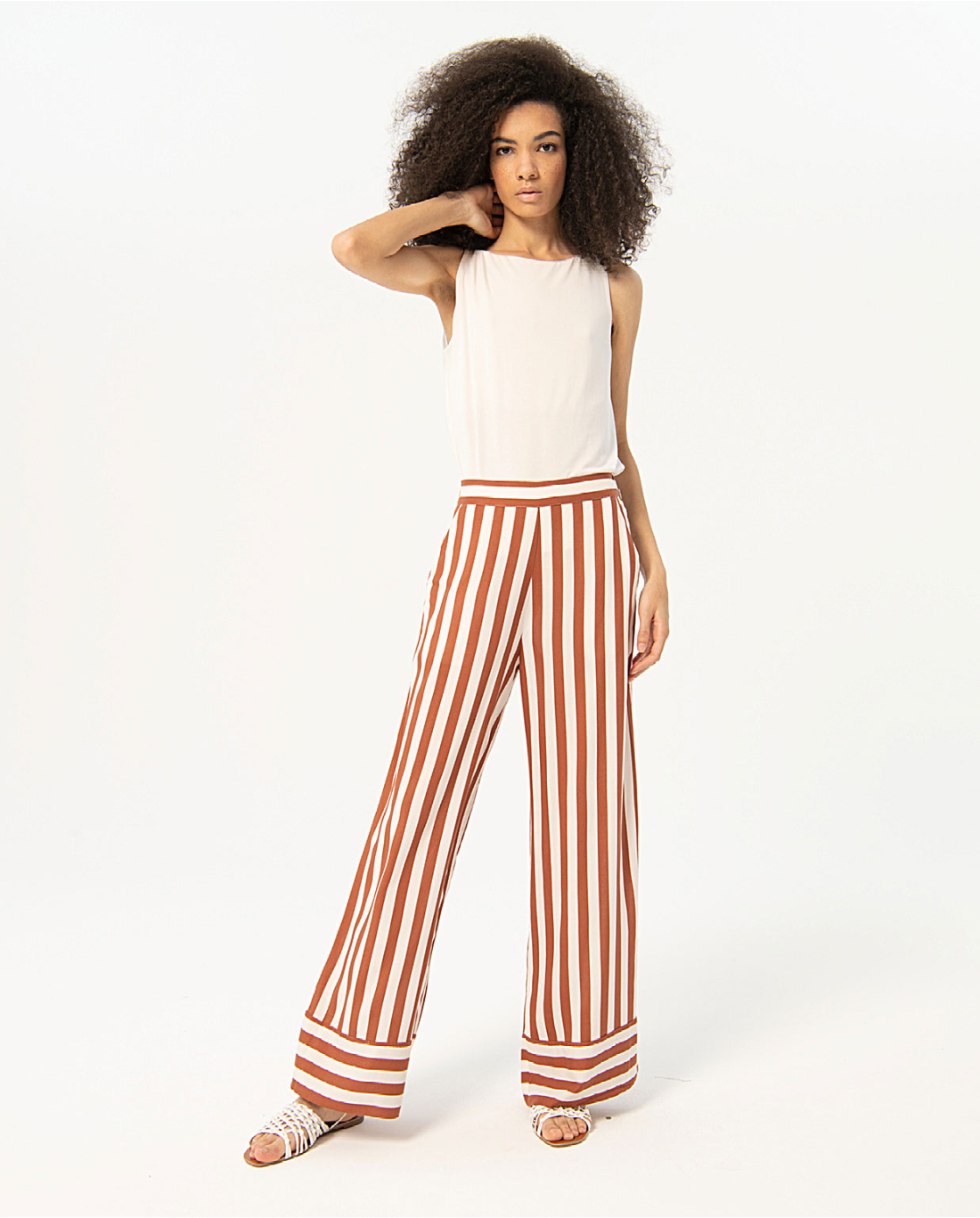 PANTALONE PALAZZO DI RASO A RIGHE