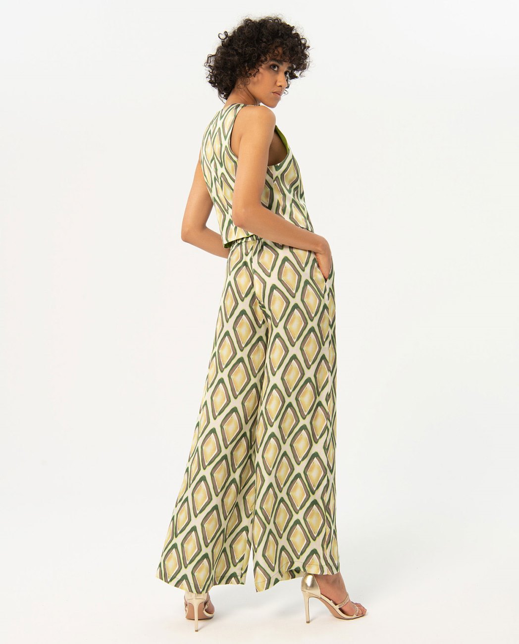 pantalone in raso fantasia palazzo