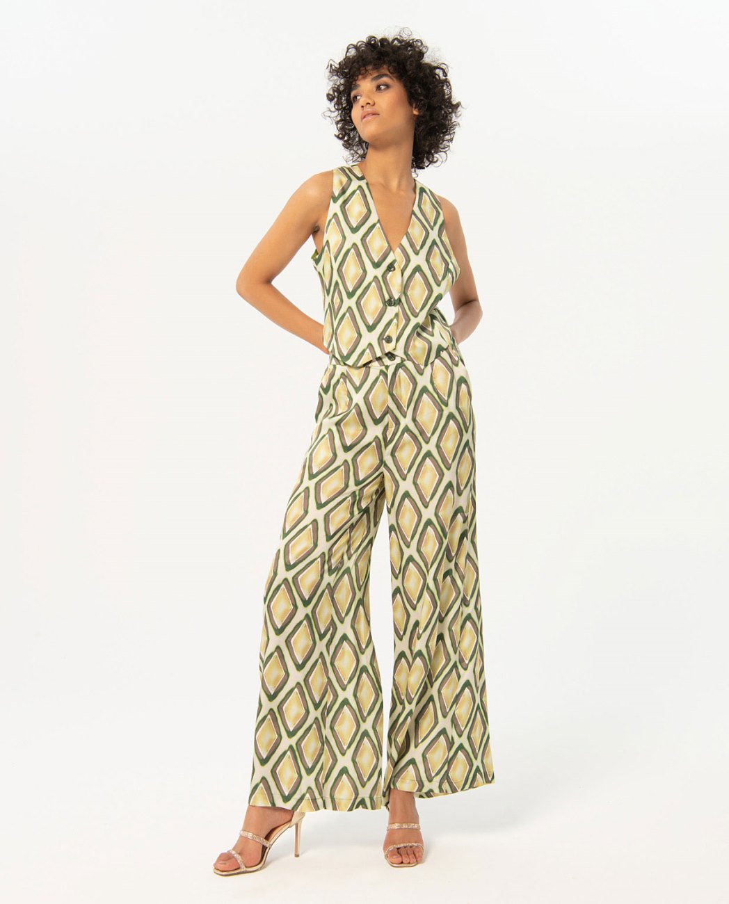 pantalone in raso fantasia palazzo